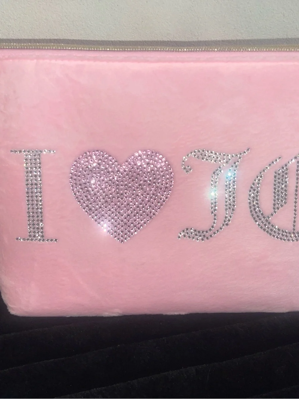 Juicy Couture Pink Plush Cosmetic Bag with Crystal Heart